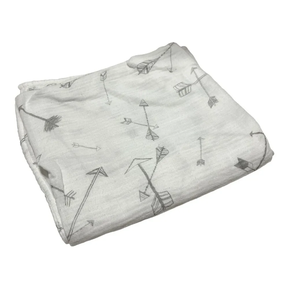 Tippy & Toes White Arrow Print Muslin Swaddle Baby Blanket Bamboo Cotton